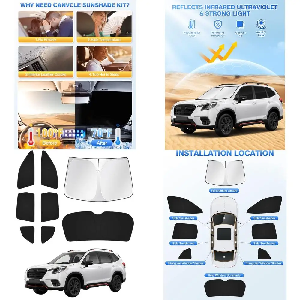 Black 8-Piece Sunshade Set for 2019-2024 Subaru Forester - Windshield, Side & Rear Window Covers for Privacy and Cooling
Black 8-Piece Sunshade Set for 2019-2024 Subaru Forester - Windshield, Side & Rear Window Covers for Privacy and Cooling