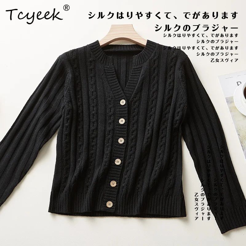 Tcyeek 85% Silk 15% Cashmere Knitwear Sweater Women Slim Fashion Short Fried Dough Twists Cardigan 2023 Autumn Winter T38545QC
Tcyeek 85% Silk 15% Cashmere Knitwear Sweater Women Slim Fashion Short Fried Dough Twists Cardigan 2023 Autumn Winter T38545QC