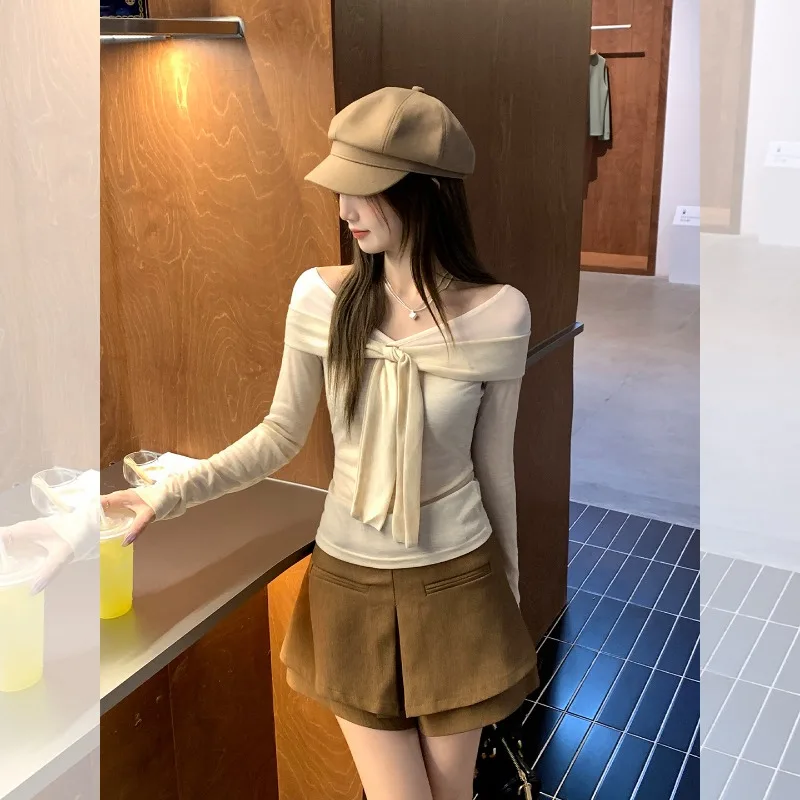 Осенняя облегающая футболка-топ с одним открытым плечом, сетчатыми вставками и контрастными бретелями, с длинным рукавом, для женщин
Осенняя облегающая футболка-топ с одним открытым плечом, сетчатыми вставками и контрастными бретелями, с длинным рукавом, для женщин