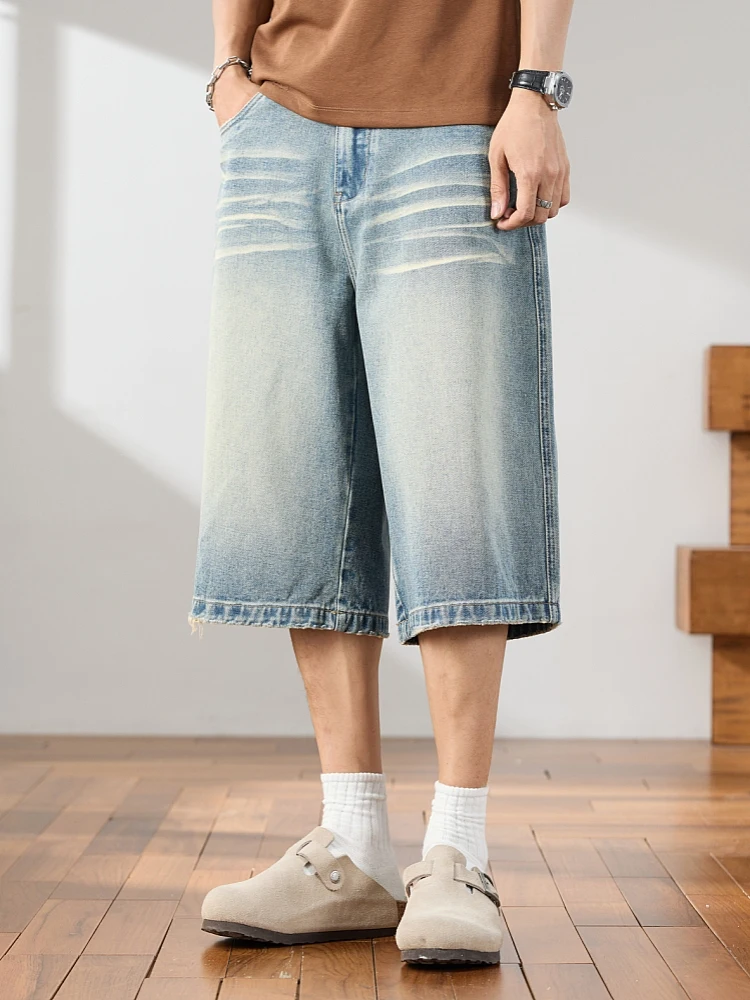 Retro American Waed Denim Seven-Foot Men's orts Loose Fit Summer High Street Trend Brand Faded Cotton Polyester Blend
Retro American Waed Denim Seven-Foot Men's orts Loose Fit Summer High Street Trend Brand Faded Cotton Polyester Blend