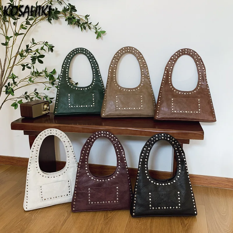 Streetwear Vintage Rivet Purses and Handbags Fashion Women Simple Casual Clutches Y2k Aesthetic All Match Grunge Top-Handle Bags
Streetwear Vintage Rivet Purses and Handbags Fashion Women Simple Casual Clutches Y2k Aesthetic All Match Grunge Top-Handle Bags