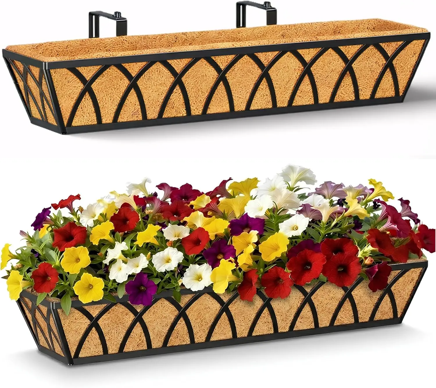 30 Inch Adjustable Railing Planter with Coco Liner, 2-Pack Black Metal Flower Box for Balcony Deck Fence Porch
30 Inch Adjustable Railing Planter with Coco Liner, 2-Pack Black Metal Flower Box for Balcony Deck Fence Porch