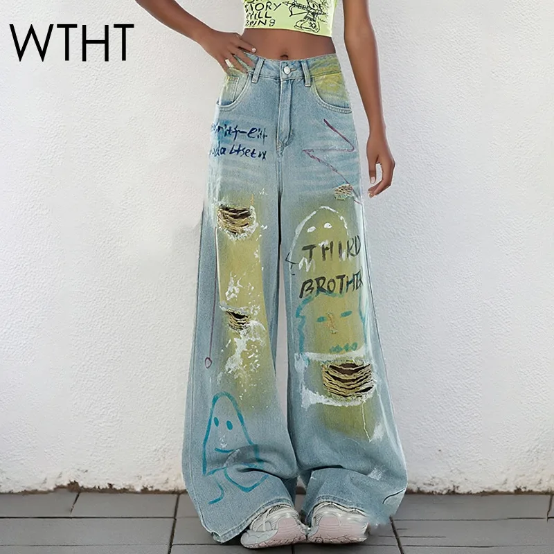 WTHT Vintage Fashion Women's Gradient Letter Print Hole Straight Jeans 2025 Summer New High Waist Denim Pants Female 1LS2162
WTHT Vintage Fashion Women's Gradient Letter Print Hole Straight Jeans 2025 Summer New High Waist Denim Pants Female 1LS2162