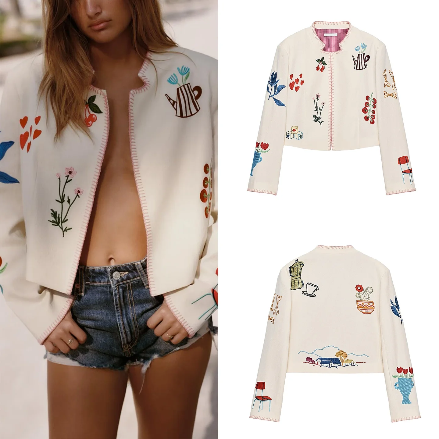 Faionable Embroidered Jaet Women's Loose Fit Long Sve round Ne Outerwear Versatile Daily Wear Autumn 2025 New Arrival
Faionable Embroidered Jaet Women's Loose Fit Long Sve round Ne Outerwear Versatile Daily Wear Autumn 2025 New Arrival