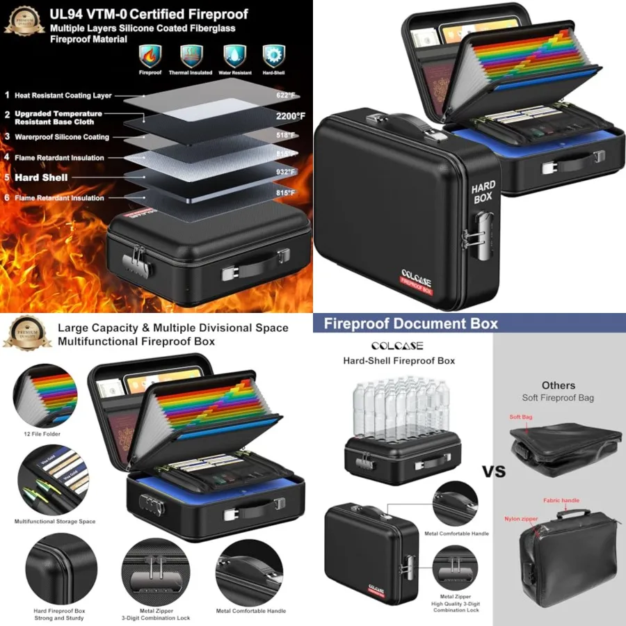 Fireproof Document Box with Lock, Hard Fireproof Waterproof Box Creative Hard-Shell Design Fireproof Safe Box Document Organize
Fireproof Document Box with Lock, Hard Fireproof Waterproof Box Creative Hard-Shell Design Fireproof Safe Box Document Organize