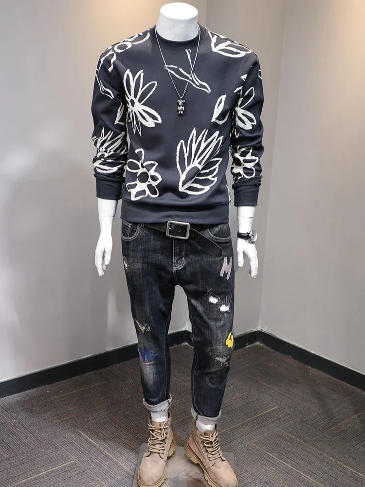 Round Neck Leisure Flower Hip Hop Gray Man Pullover Streetwear Tops High Quality Harajuku Fashion Warm S Emo Sweatshirts for Men
Round Neck Leisure Flower Hip Hop Gray Man Pullover Streetwear Tops High Quality Harajuku Fashion Warm S Emo Sweatshirts for Men