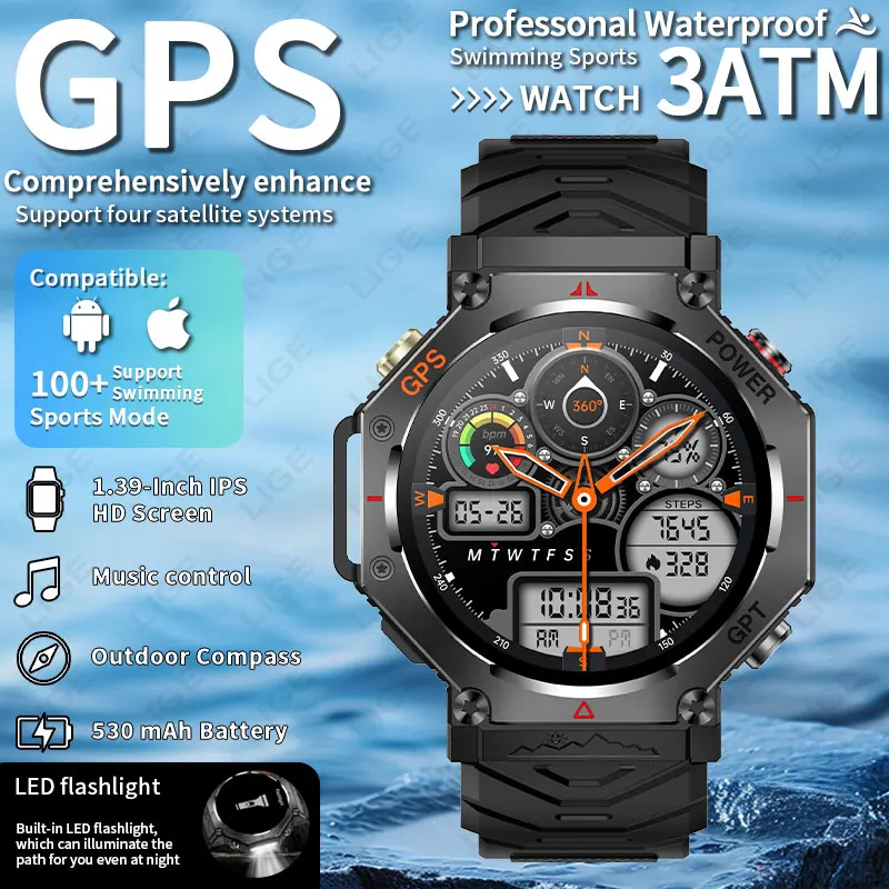 LIGE GPS Smart Watch Men Bluetooth Call Compass LED Flashlight ChatGPT AI Assistant 3ATM Waterproof 530mAh Millitary Smartwatch
LIGE GPS Smart Watch Men Bluetooth Call Compass LED Flashlight ChatGPT AI Assistant 3ATM Waterproof 530mAh Millitary Smartwatch