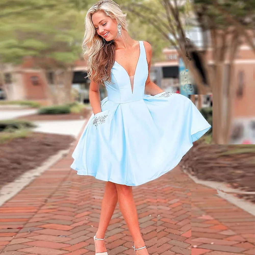Light Blue Satin Homecoming Dress Mini Short Vestido Graduation Dress Spaghetti Strap Evening Gown Formal Party Dresses
Light Blue Satin Homecoming Dress Mini Short Vestido Graduation Dress Spaghetti Strap Evening Gown Formal Party Dresses