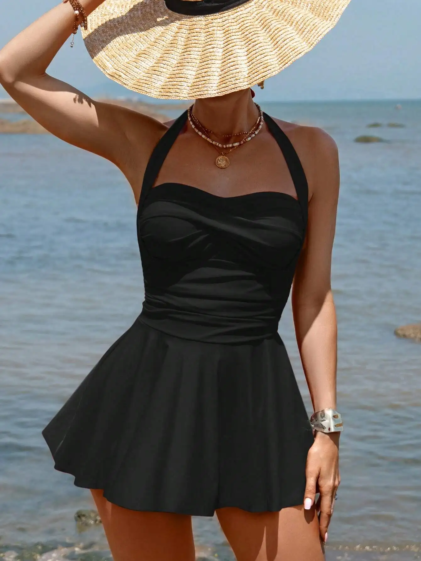Women Solid Color Halter Beach Swim Dress Summer
Women Solid Color Halter Beach Swim Dress Summer