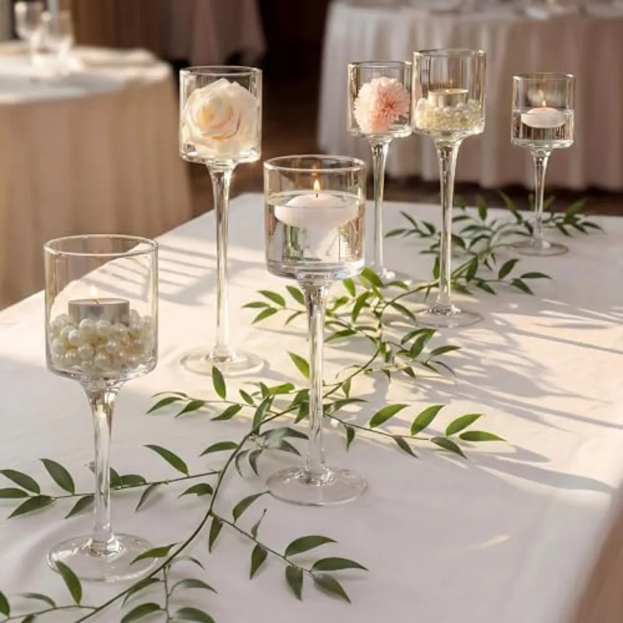Glass Tealight Candle Holders: Set of Tall Candle Stands for Dinner Table Centerpiece - Stemmed Candleholders for Pillar Floati
Glass Tealight Candle Holders: Set of Tall Candle Stands for Dinner Table Centerpiece - Stemmed Candleholders for Pillar Floati