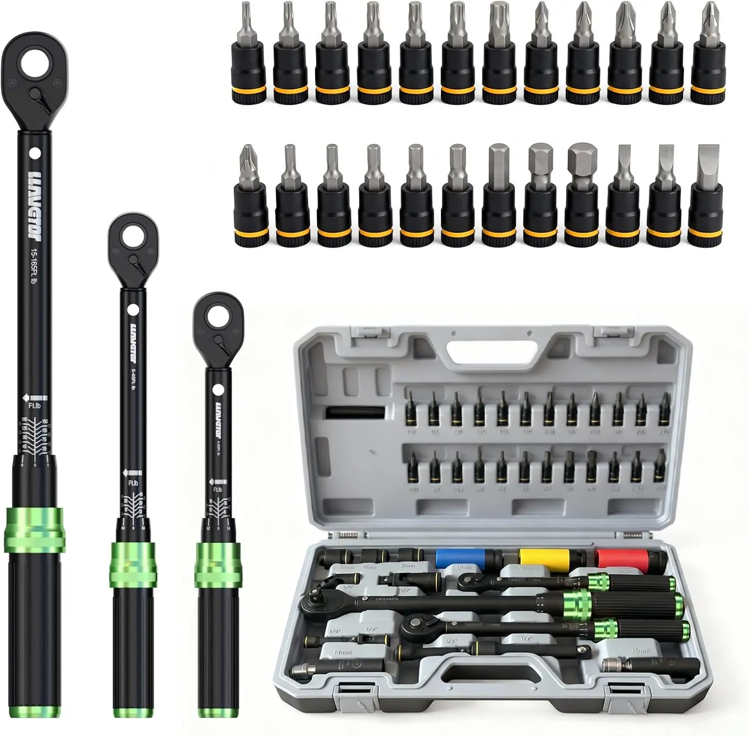 41-Piece Torque Wrench Set, 1/4 3/8 1/2 Drive, ±3% Accuracy, CR-V Steel, 72-Tooth Ratchet for Auto & Bike Repair
41-Piece Torque Wrench Set, 1/4 3/8 1/2 Drive, ±3% Accuracy, CR-V Steel, 72-Tooth Ratchet for Auto & Bike Repair