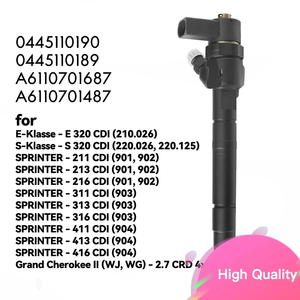 High quality 0445110190 New Diesel Fuel Injector A6110701687 0445110189For Mercedes Benz Sprinter 2,2 2,7 CDI Jeep Grand Cherok
High quality 0445110190 New Diesel Fuel Injector A6110701687 0445110189For Mercedes Benz Sprinter 2,2 2,7 CDI Jeep Grand Cherok