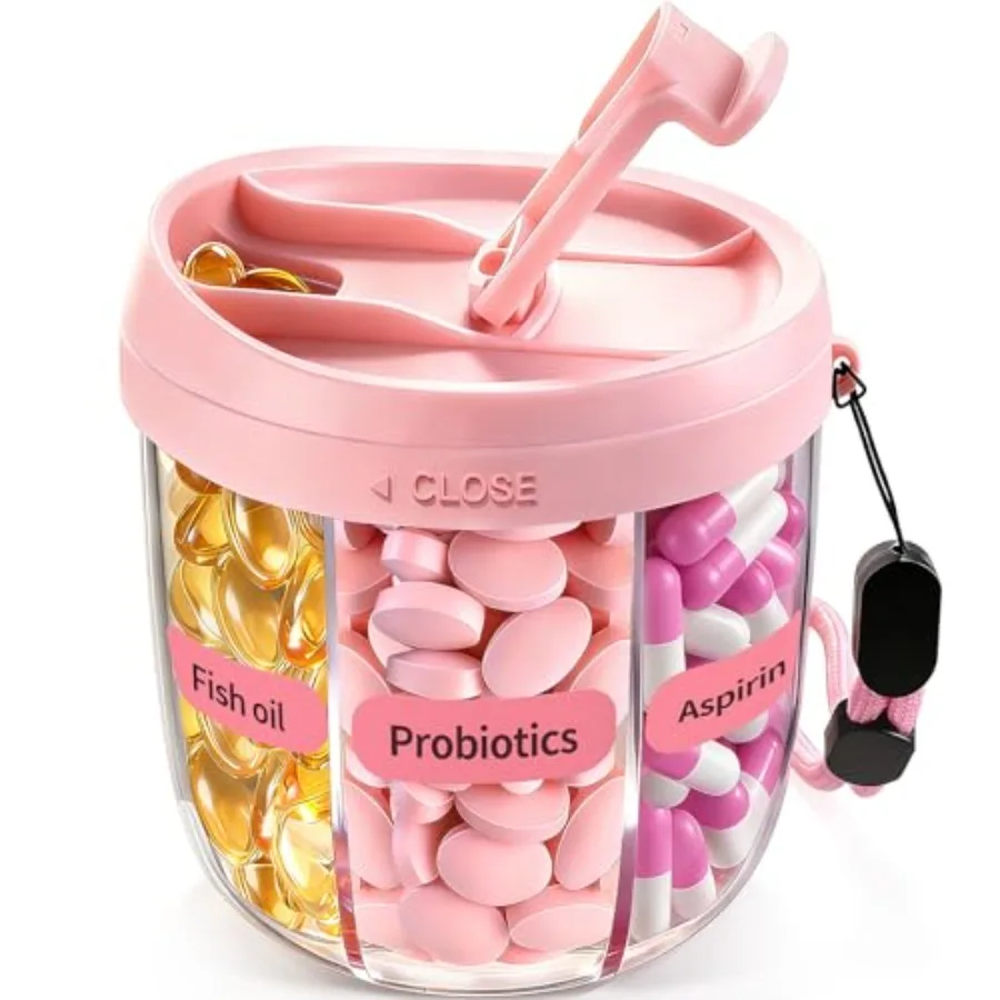 Pill Organizer, Travel entials Pill Container, Travel Pill Dispenser wit Pink Lid Pill ang 7 Large Compartments, Travel Contain
Pill Organizer, Travel entials Pill Container, Travel Pill Dispenser wit Pink Lid Pill ang 7 Large Compartments, Travel Contain