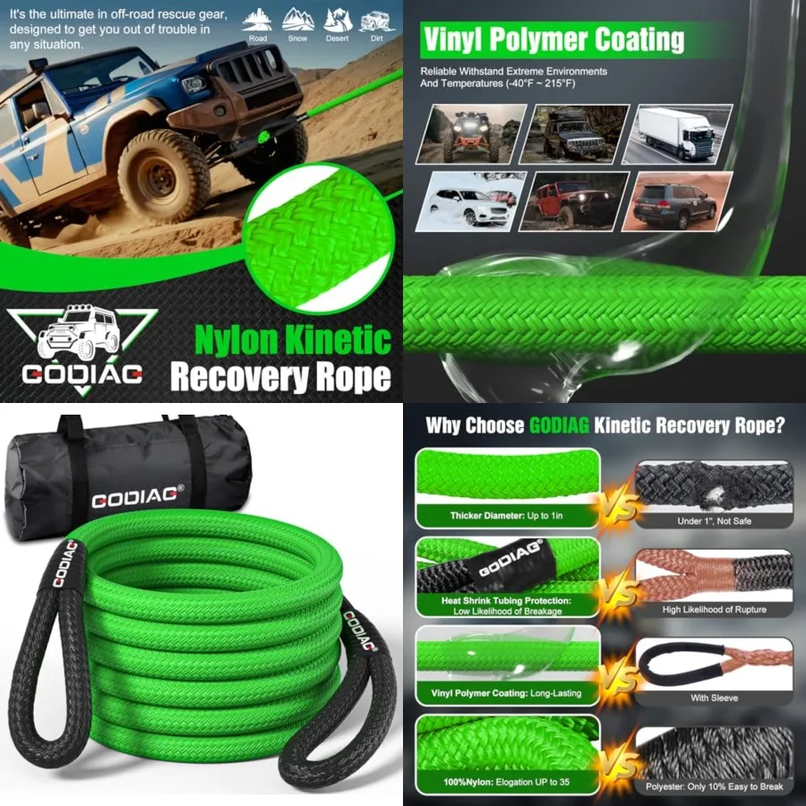 1"×30ft Kinetic Recovery Rope Recovery Tow Strap (46500lbs) Heavy Duty Energy Rope 30% Elasticity Off-Road Power Strap for Truck Jeep Car ATV UTV Tractor
1"×30ft Kinetic Recovery Rope Recovery Tow Strap (46500lbs) Heavy Duty Energy Rope 30% Elasticity Off-Road Power Strap for Truck Jeep Car ATV UTV Tractor
