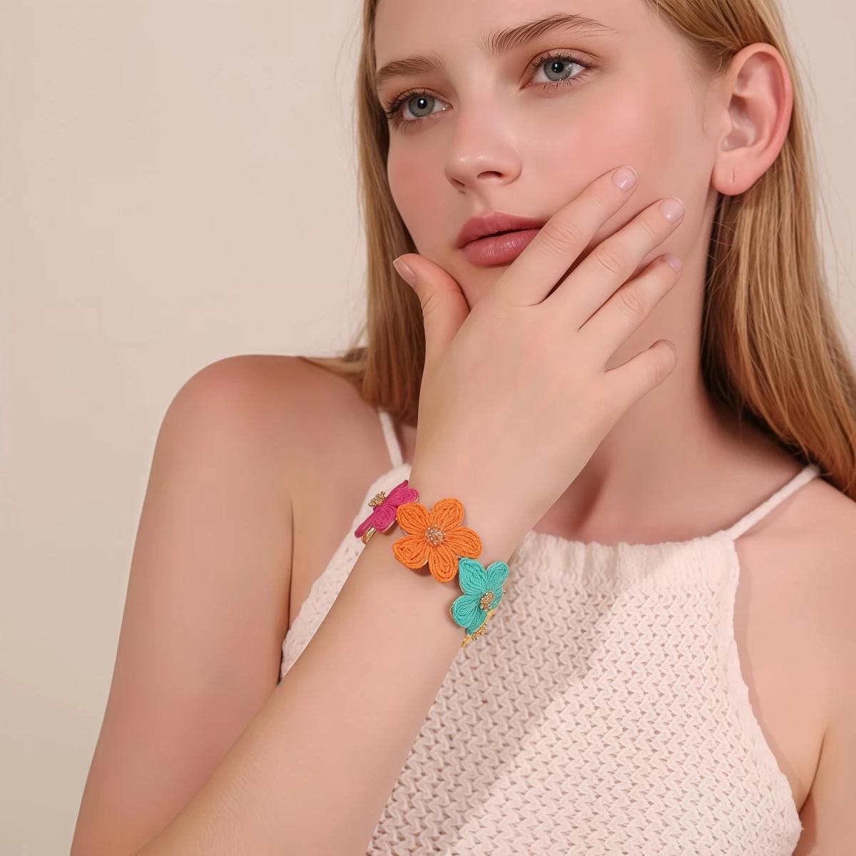 Raffia Flower Cuff Bracelet for Women, Floral Chunky Bangle Wide Open Cuff Statement Bracelet
Raffia Flower Cuff Bracelet for Women, Floral Chunky Bangle Wide Open Cuff Statement Bracelet