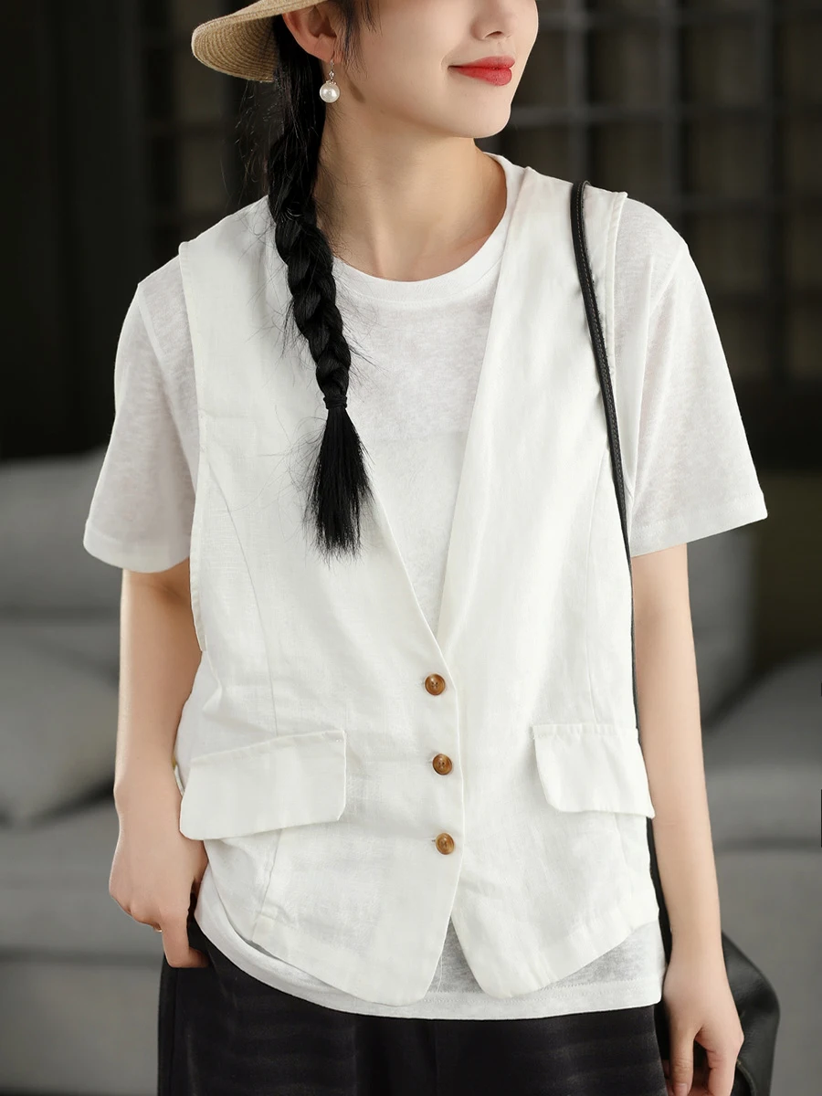 Retro Washed 100% Linen Sleeveless Vest Jacket Women's Patchwork Slimming Top V-neck Regular Length Single Button Closure
Retro Washed 100% Linen Sleeveless Vest Jacket Women's Patchwork Slimming Top V-neck Regular Length Single Button Closure