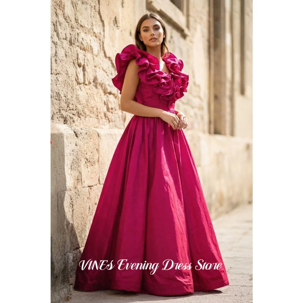 VINES Fuchsia Prom Dress Voluminous Satin Evening Dress With Ruffle Neck A-Line Floor-Length Formal Party Gown Colors Customized
VINES Fuchsia Prom Dress Voluminous Satin Evening Dress With Ruffle Neck A-Line Floor-Length Formal Party Gown Colors Customized