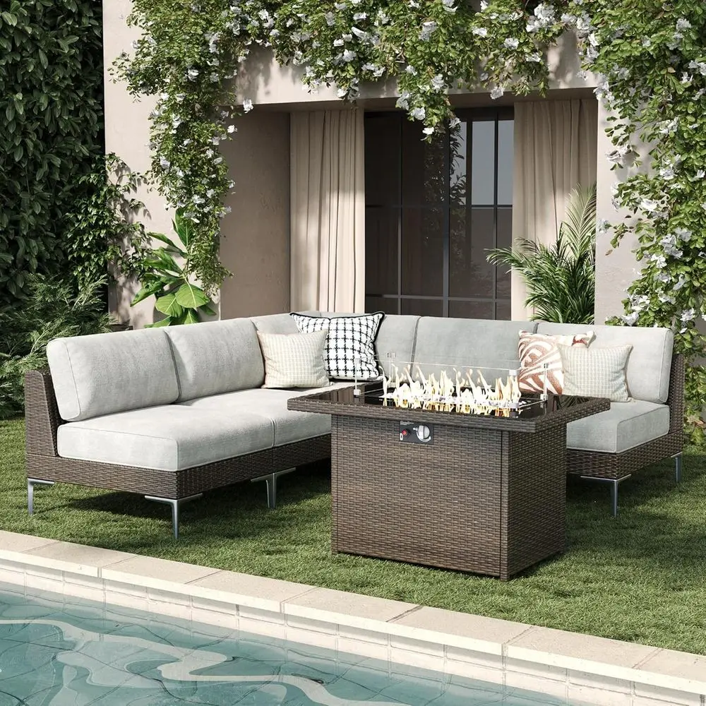 6-Piece Outdoor Wicker Sectional Sofa with Fire Pit Table, Patio Furniture Set with Deep Seating and Plush Cushions
6-Piece Outdoor Wicker Sectional Sofa with Fire Pit Table, Patio Furniture Set with Deep Seating and Plush Cushions