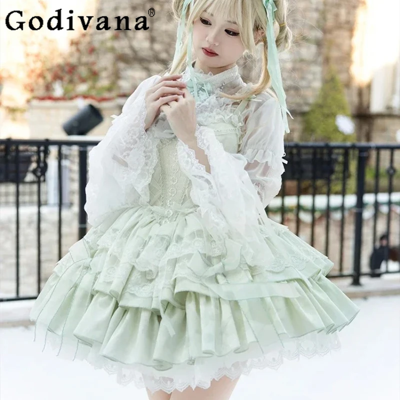 Spring New Lace Lace-up Lolita Heavy Industry Elegant Short Suspender Dress Sweet Bow Lace Splicing High Waist Girl Cake Dresses
Spring New Lace Lace-up Lolita Heavy Industry Elegant Short Suspender Dress Sweet Bow Lace Splicing High Waist Girl Cake Dresses