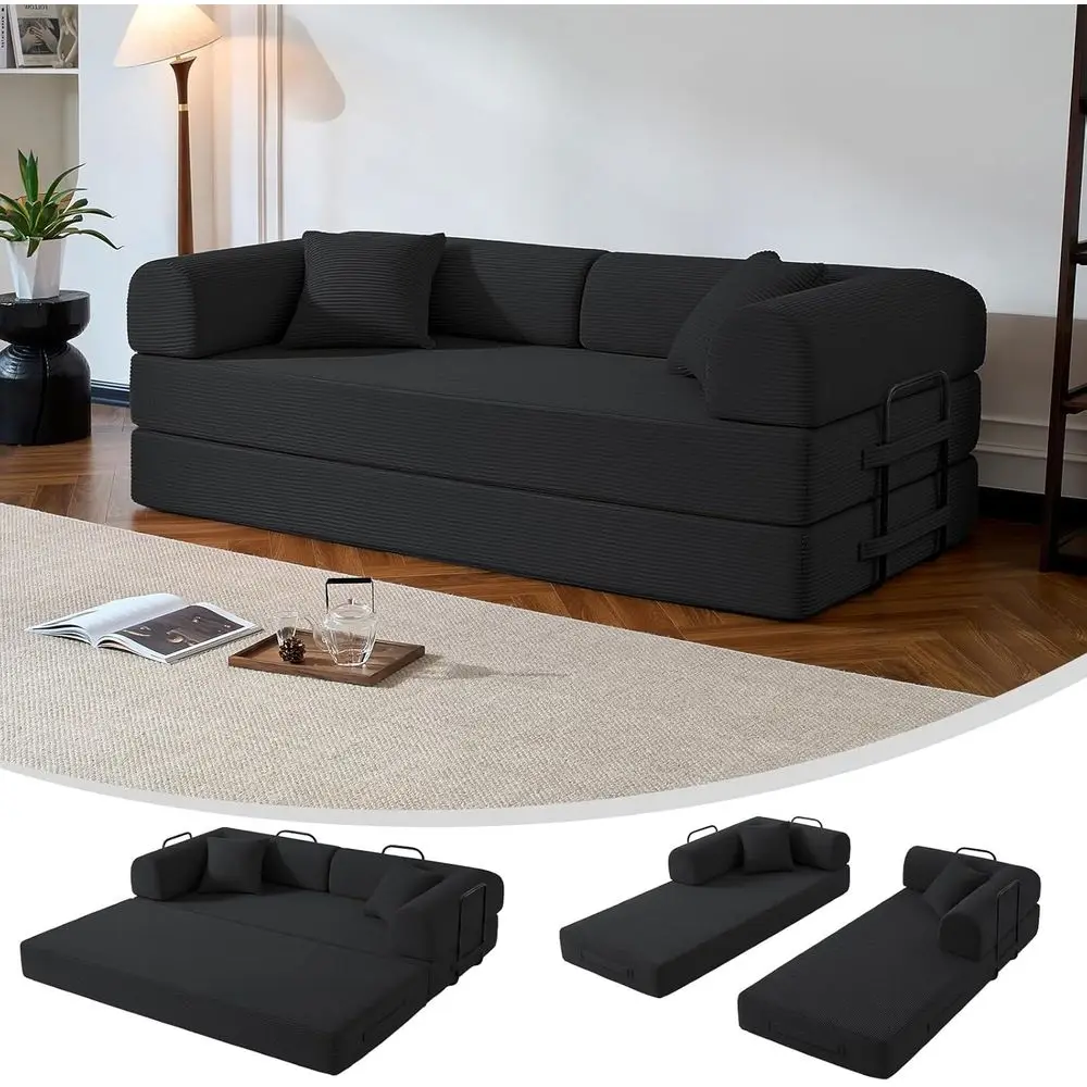 Convertible Sofa Bed with Corduroy Pillow - Sleeper Sofa for Living Room, Bedroom, Lounge, Studio (Black)
Convertible Sofa Bed with Corduroy Pillow - Sleeper Sofa for Living Room, Bedroom, Lounge, Studio (Black)