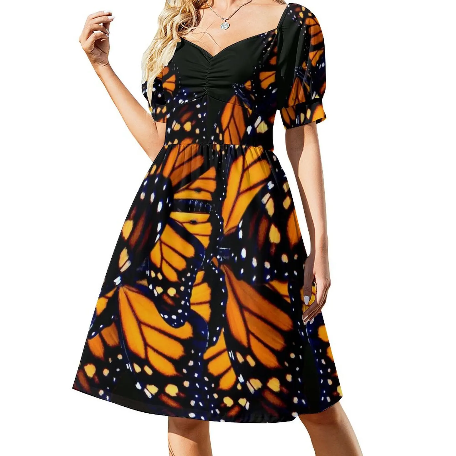 Monarch butterfly wing pattern Short Sleeved Dress dress women elegant luxury Long dress Woman clothing
Monarch butterfly wing pattern Short Sleeved Dress dress women elegant luxury Long dress Woman clothing