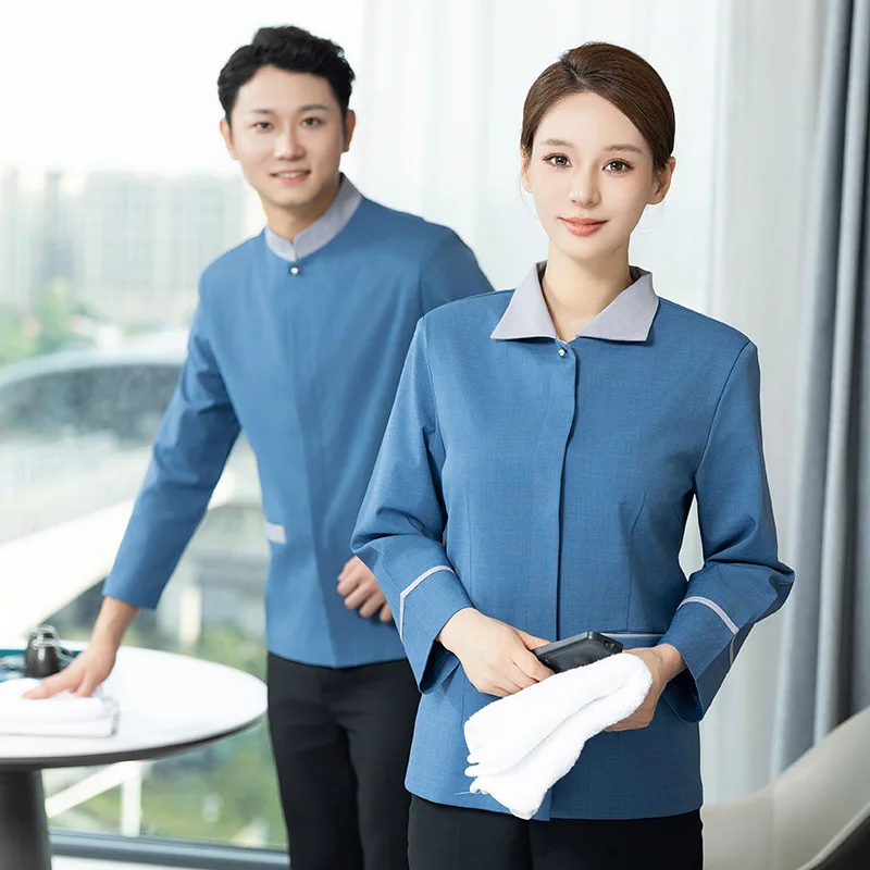 Collared long-sleeve cleaning workwear for women, hotel room property housekeeping hygiene cleaning uniform, short-sleeve workwe
Collared long-sleeve cleaning workwear for women, hotel room property housekeeping hygiene cleaning uniform, short-sleeve workwe