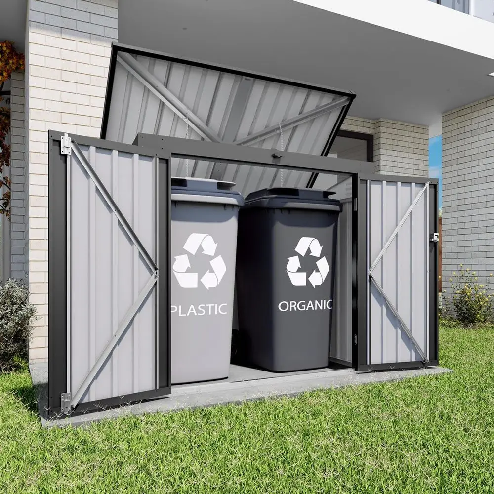 79 Cubic Ft. Outdoor Metal Storage Shed with Waterproof Lid, Chain, and Hydraulic Gas Rod for Trash Cans and Gardening Tools
79 Cubic Ft. Outdoor Metal Storage Shed with Waterproof Lid, Chain, and Hydraulic Gas Rod for Trash Cans and Gardening Tools