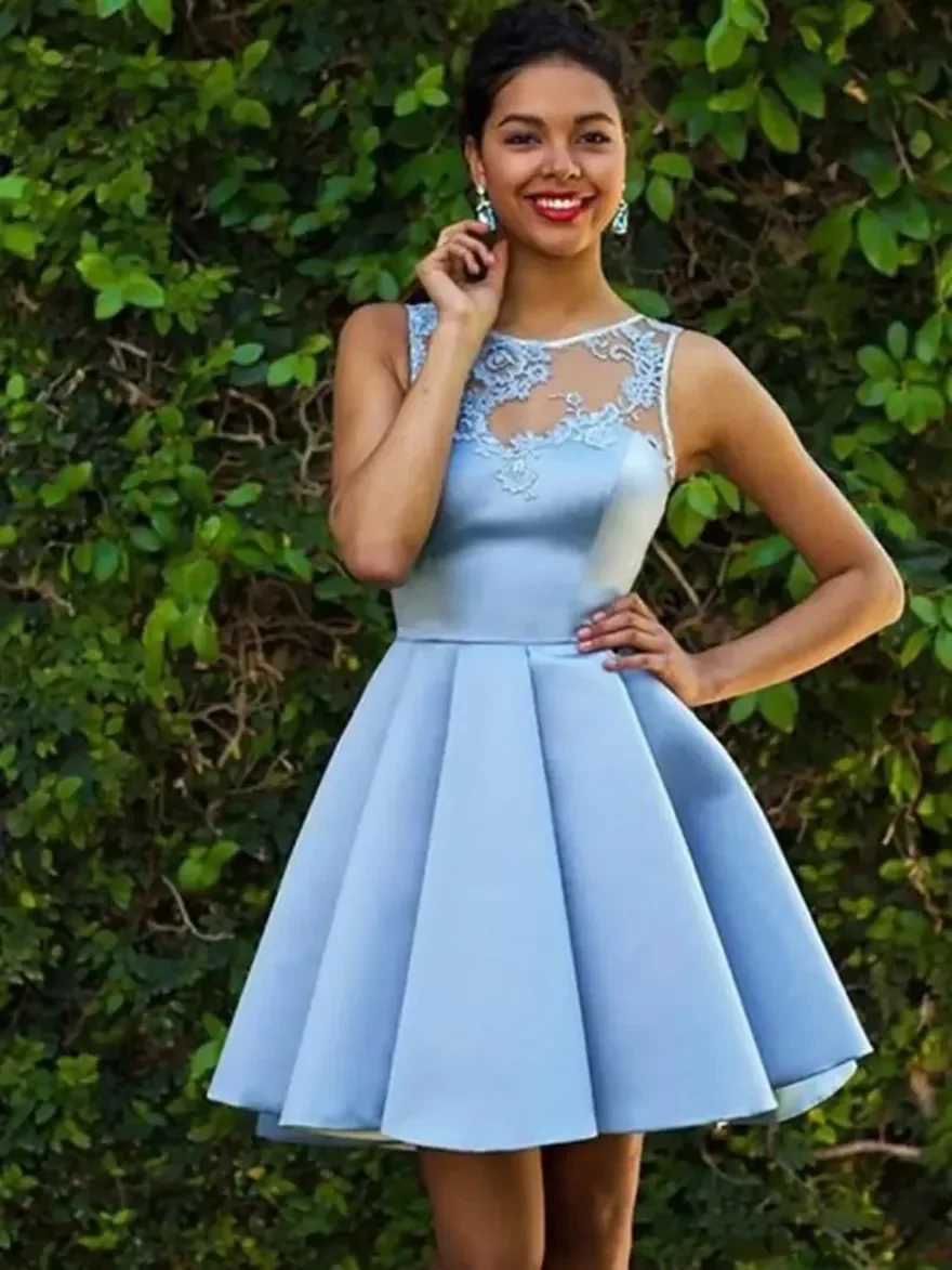New Sexy Sky Blue Short Prom Dresses Sleeveless Lace Appliques Satin Ruffle Cooktail Dress Special Occasion Homecoming Gown
New Sexy Sky Blue Short Prom Dresses Sleeveless Lace Appliques Satin Ruffle Cooktail Dress Special Occasion Homecoming Gown