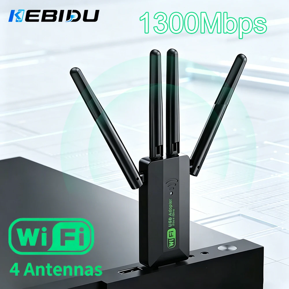 KEBIDU 1300Mbps USB3.0 Dual Band WiFi USB Dongle 2.4G+5GHz 4 Antenna Driver Free Wireless Network Card For PC Laptop Win10/11
KEBIDU 1300Mbps USB3.0 Dual Band WiFi USB Dongle 2.4G+5GHz 4 Antenna Driver Free Wireless Network Card For PC Laptop Win10/11