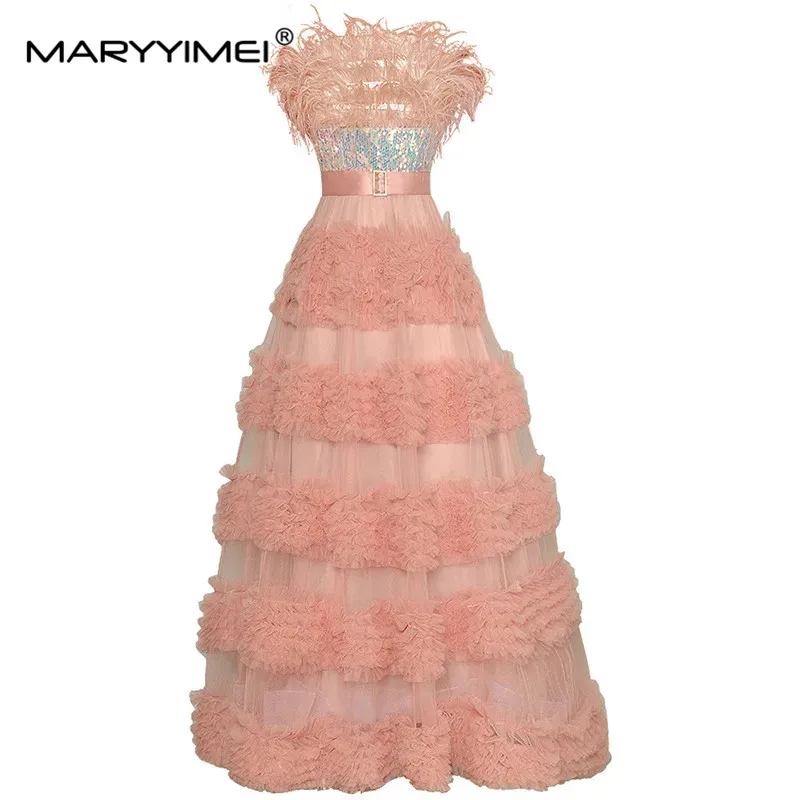 MARYYIMEI Fashion Summer Woman's Dress Line collar Feather Sequin Splicing Sexy Backless Party Elegant Ball Gown Dresses
MARYYIMEI Fashion Summer Woman's Dress Line collar Feather Sequin Splicing Sexy Backless Party Elegant Ball Gown Dresses