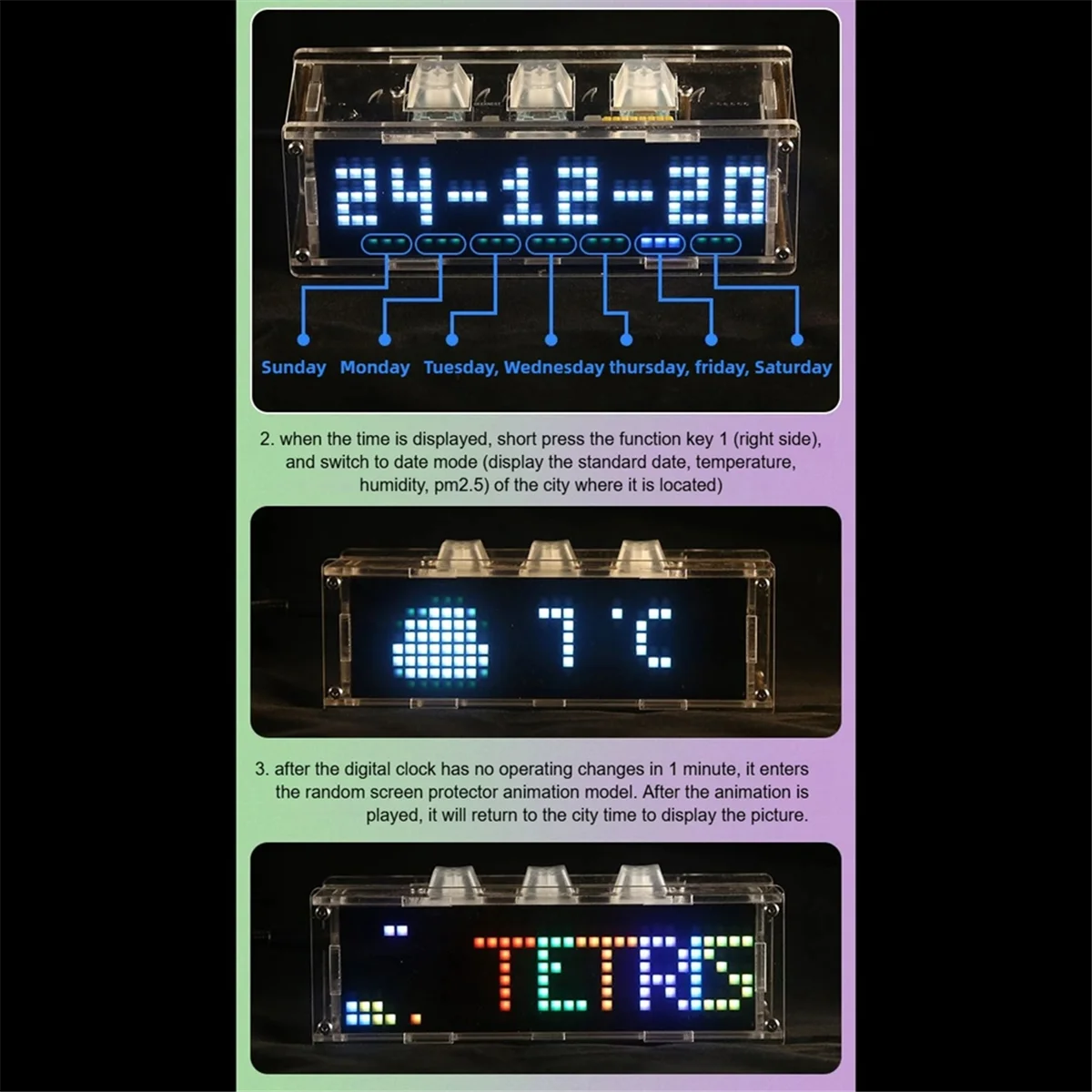 CCDD RGB Ambient Light with Mechanical Keycap Clock Support Timer 3 X 6 Color Lighting Effect Wifi Connect Mobile Phone PC
CCDD RGB Ambient Light with Mechanical Keycap Clock Support Timer 3 X 6 Color Lighting Effect Wifi Connect Mobile Phone PC