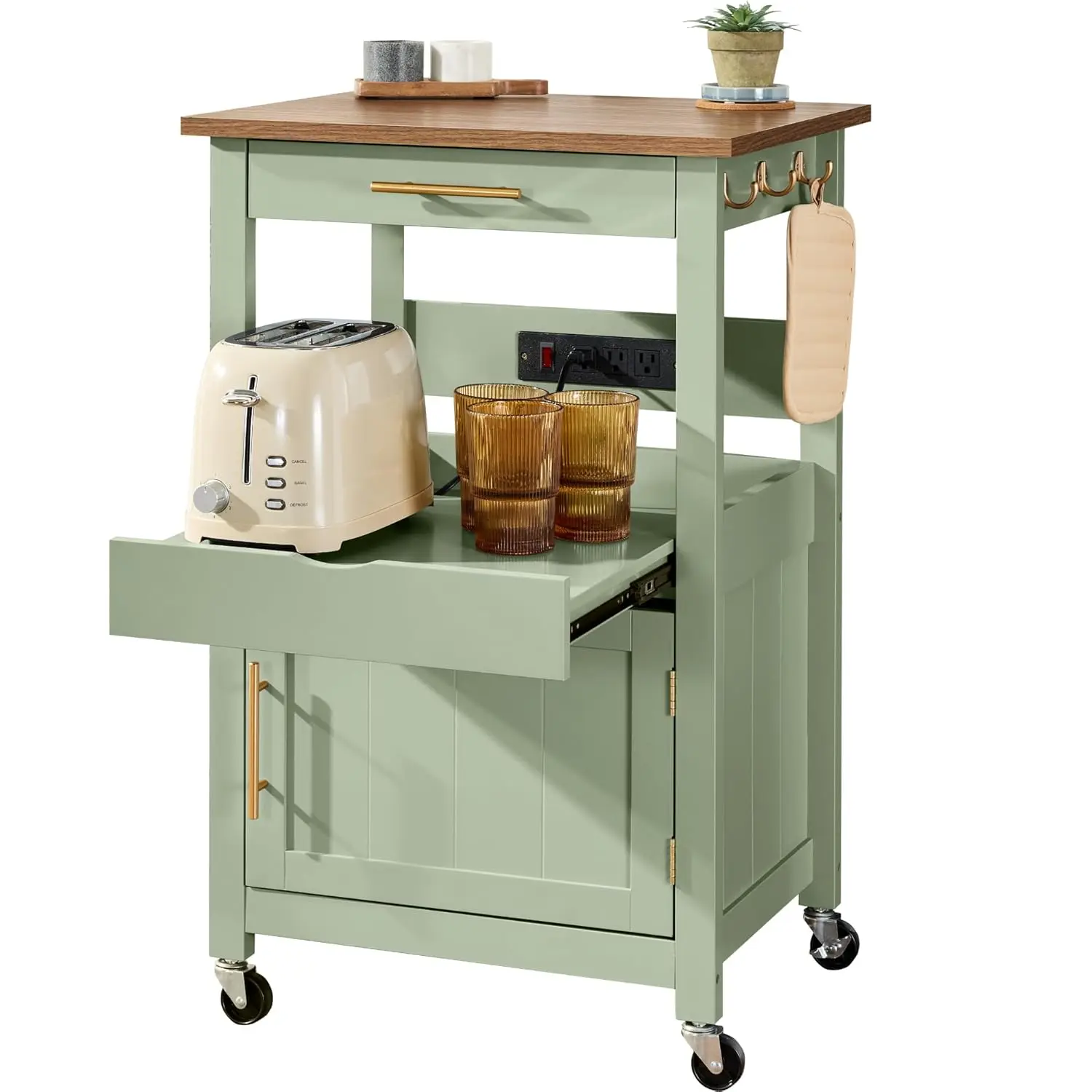 Rolling Kitchen Island Cart w/ Cabinet Drawer Sliding Tray Outlet Lockable Wheels Hooks Dining Room 52in, Customized
Rolling Kitchen Island Cart w/ Cabinet Drawer Sliding Tray Outlet Lockable Wheels Hooks Dining Room 52in, Customized
