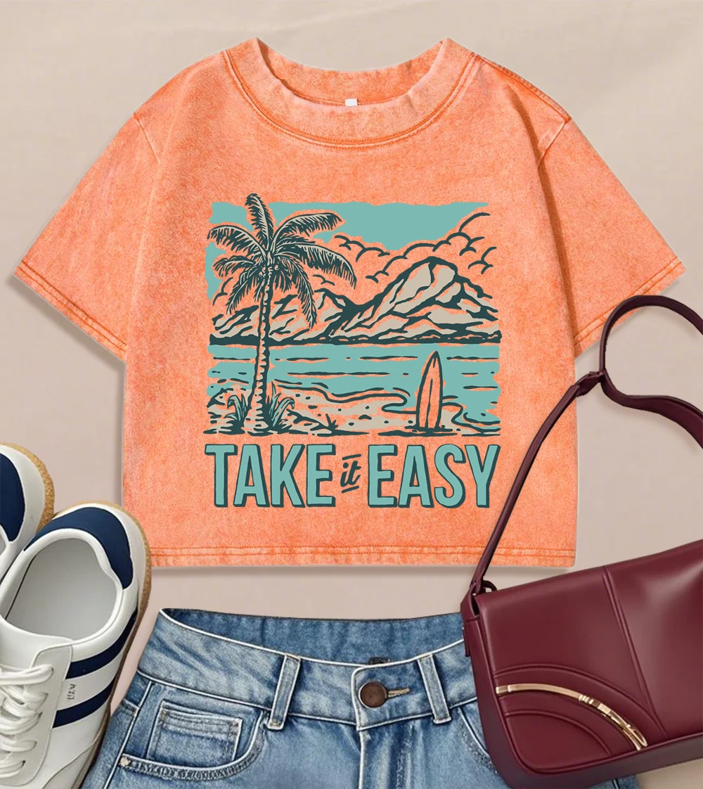 Take It Easy Beach Coconut Trees Print Women Washed T Shirts Hip Hop Summer T-Shirt Casual O-Neck Clothes Soft Cotton Woman Top
Take It Easy Beach Coconut Trees Print Women Washed T Shirts Hip Hop Summer T-Shirt Casual O-Neck Clothes Soft Cotton Woman Top