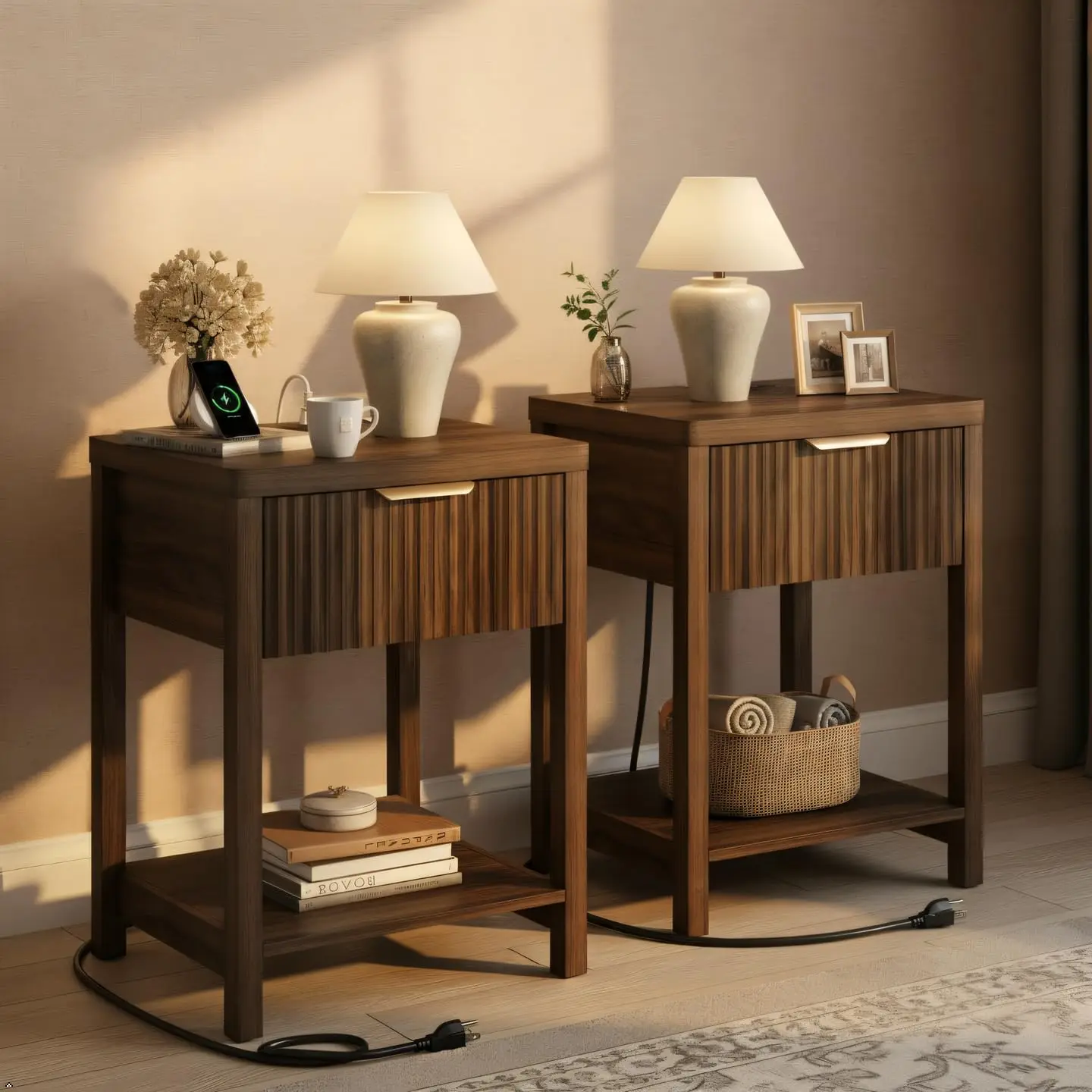 Night Stand Set 2, Fluted Nightstand with Charging Station, Wood Modern Bedside End Table with Storage Drawer for, Customized
Night Stand Set 2, Fluted Nightstand with Charging Station, Wood Modern Bedside End Table with Storage Drawer for, Customized