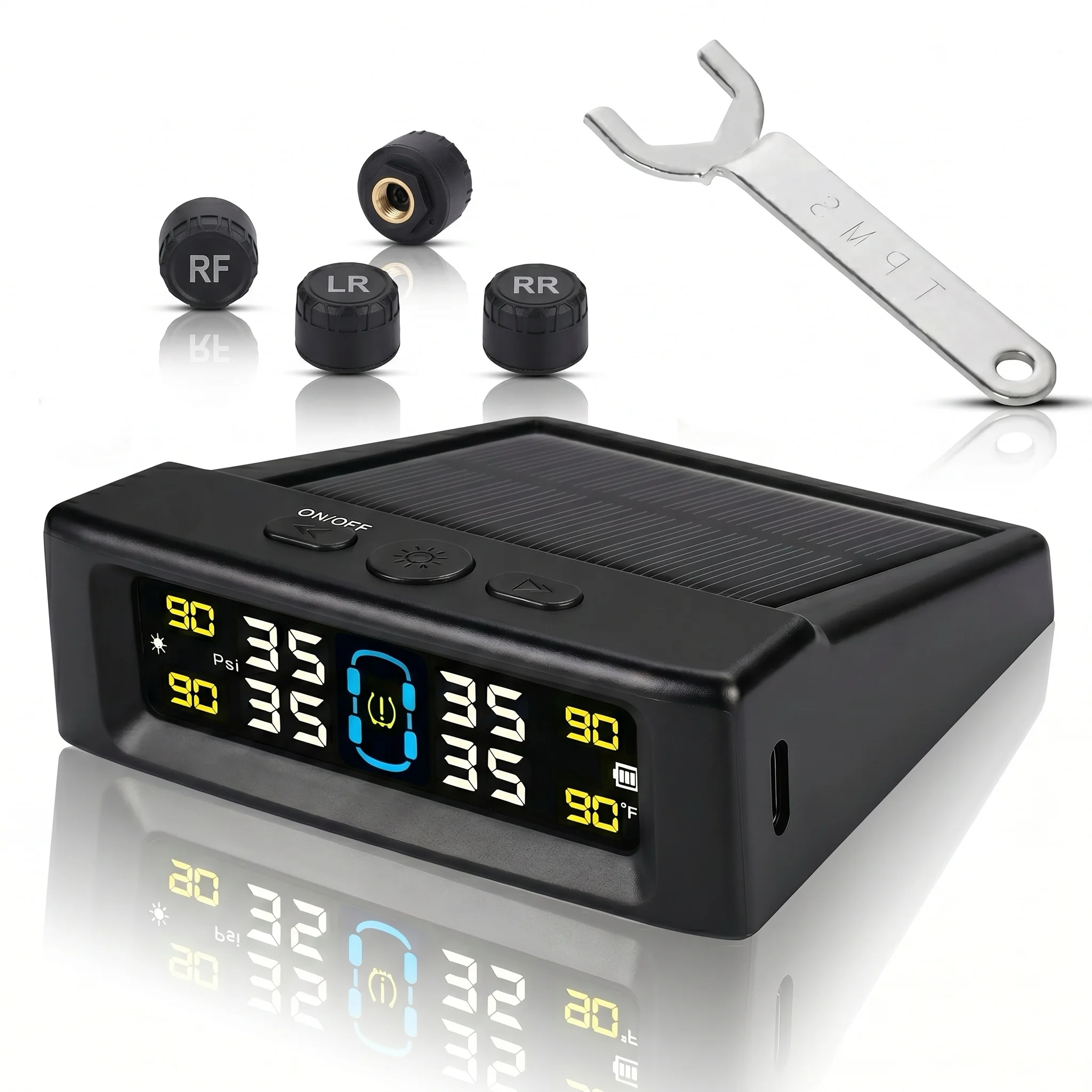Solar-Powered RV TPMS, 4/6 External Sensors with 6 Alarm Modes,Wireless Tire Pressure Monitor System for RV, Trailer, Truck, SUV
Solar-Powered RV TPMS, 4/6 External Sensors with 6 Alarm Modes,Wireless Tire Pressure Monitor System for RV, Trailer, Truck, SUV