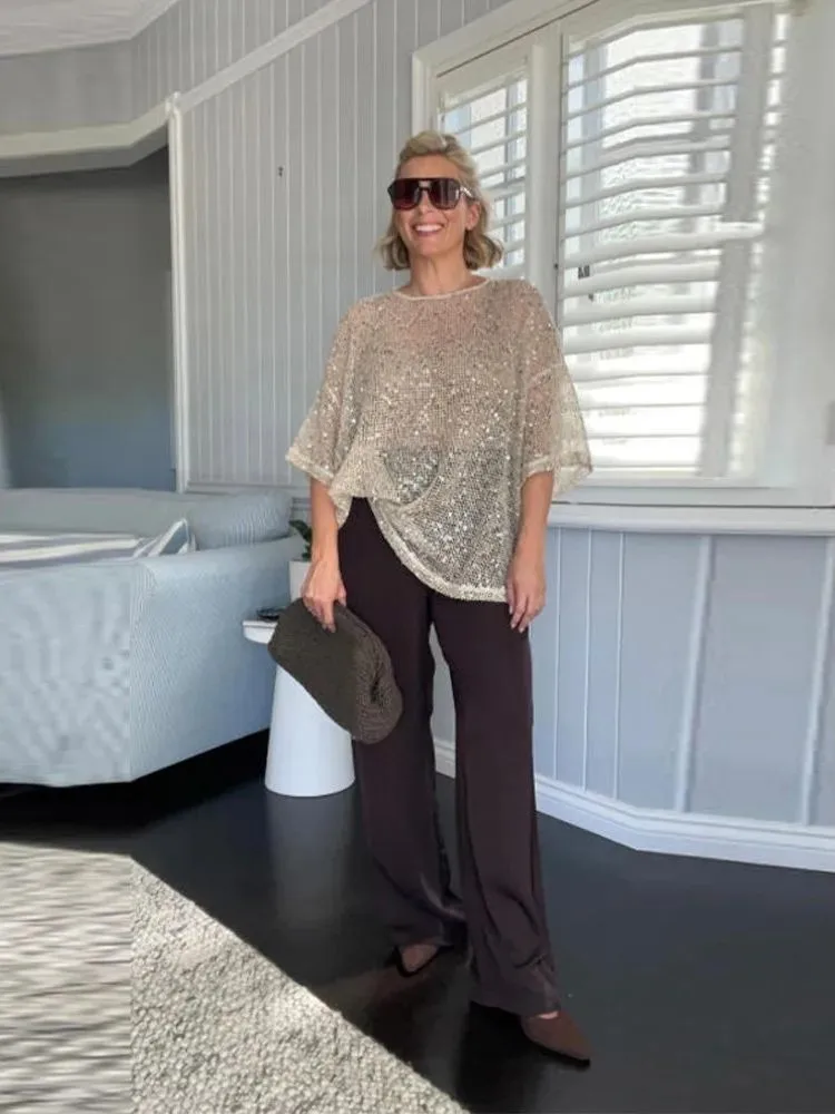 Loose Me Sequin Cover irt Transparent See tough Polyester Spring Summer Women's T-irt Stand Fit Pure Color Cross P...
Loose Me Sequin Cover irt Transparent See tough Polyester Spring Summer Women's T-irt Stand Fit Pure Color Cross P...