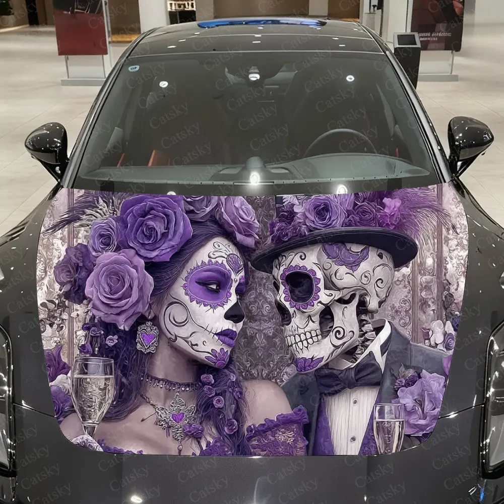 Purple Sugar Skull Couple Car Vinyl Wrap, PVC Waterproof Car Hood Sticker, Self-Adhesive Scratch-Resistant Stickers
Purple Sugar Skull Couple Car Vinyl Wrap, PVC Waterproof Car Hood Sticker, Self-Adhesive Scratch-Resistant Stickers