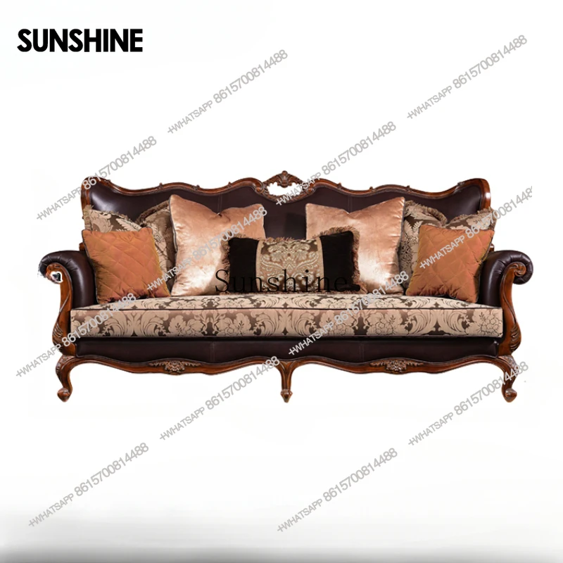 American leather large apartment retro three-person fabric sofa European solid wood sofa
American leather large apartment retro three-person fabric sofa European solid wood sofa