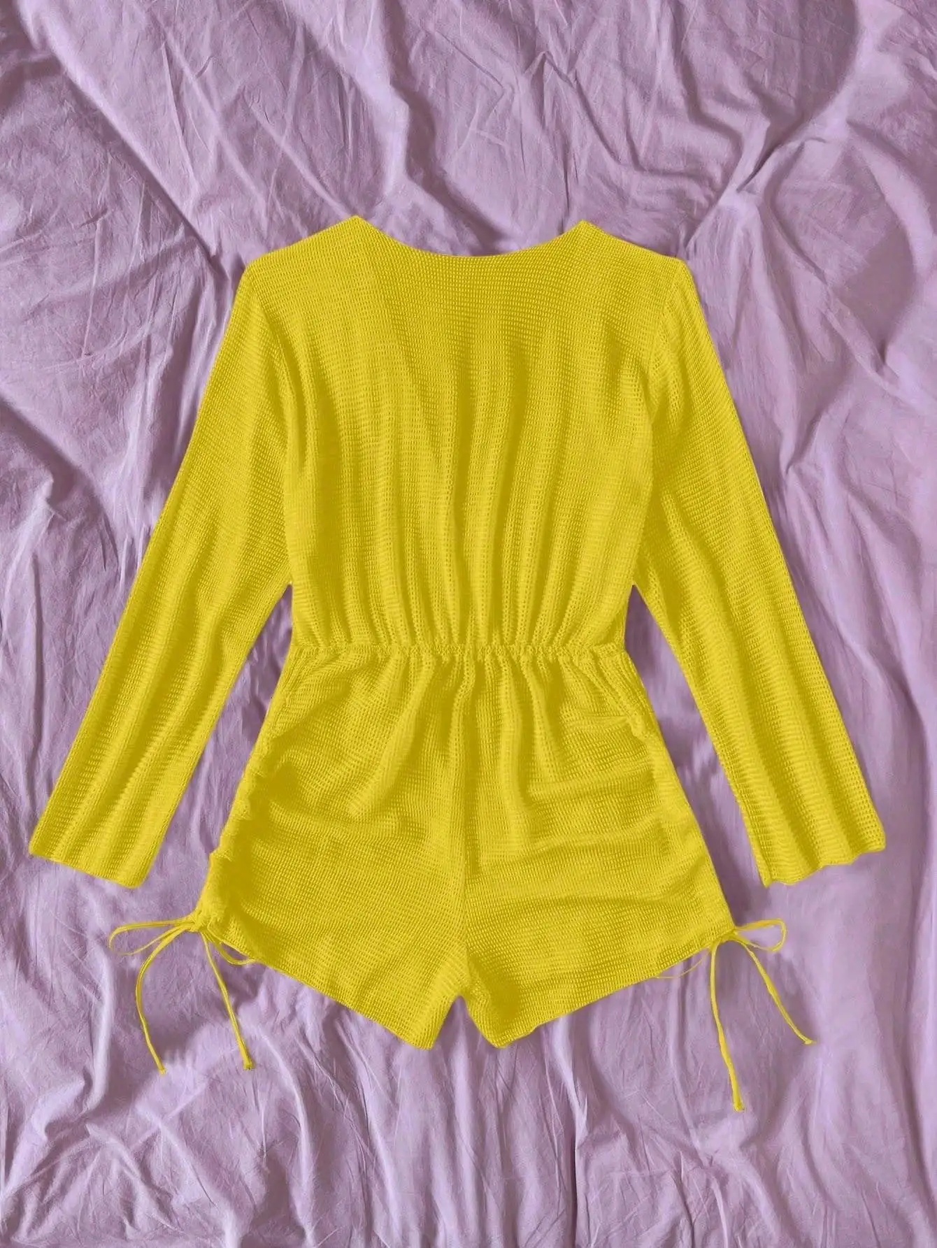 Yellow Solid Deep V-Neck Beach Cover Up Romper With Drawstring Shorts
Yellow Solid Deep V-Neck Beach Cover Up Romper With Drawstring Shorts
