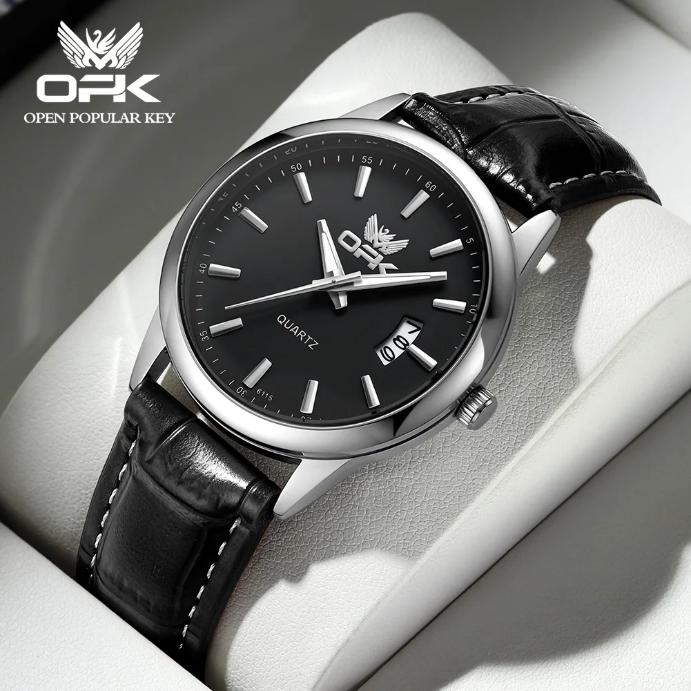 Мужские кварцевые часы OPK Band 6010 с кожаным ремешком и календарем на цепочке из нержавеющей стали 
Мужские кварцевые часы OPK Band 6010 с кожаным ремешком и календарем на цепочке из нержавеющей стали