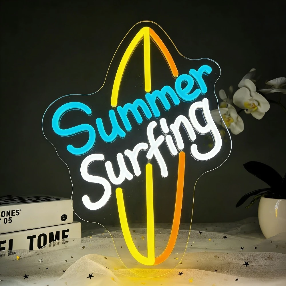 Summer Surfing Neon Sign LED Wall Art Surfboard Shape Beach Theme Decor for Bedroom Living Room Bar Coastal Vibe Lighting Gift
Summer Surfing Neon Sign LED Wall Art Surfboard Shape Beach Theme Decor for Bedroom Living Room Bar Coastal Vibe Lighting Gift