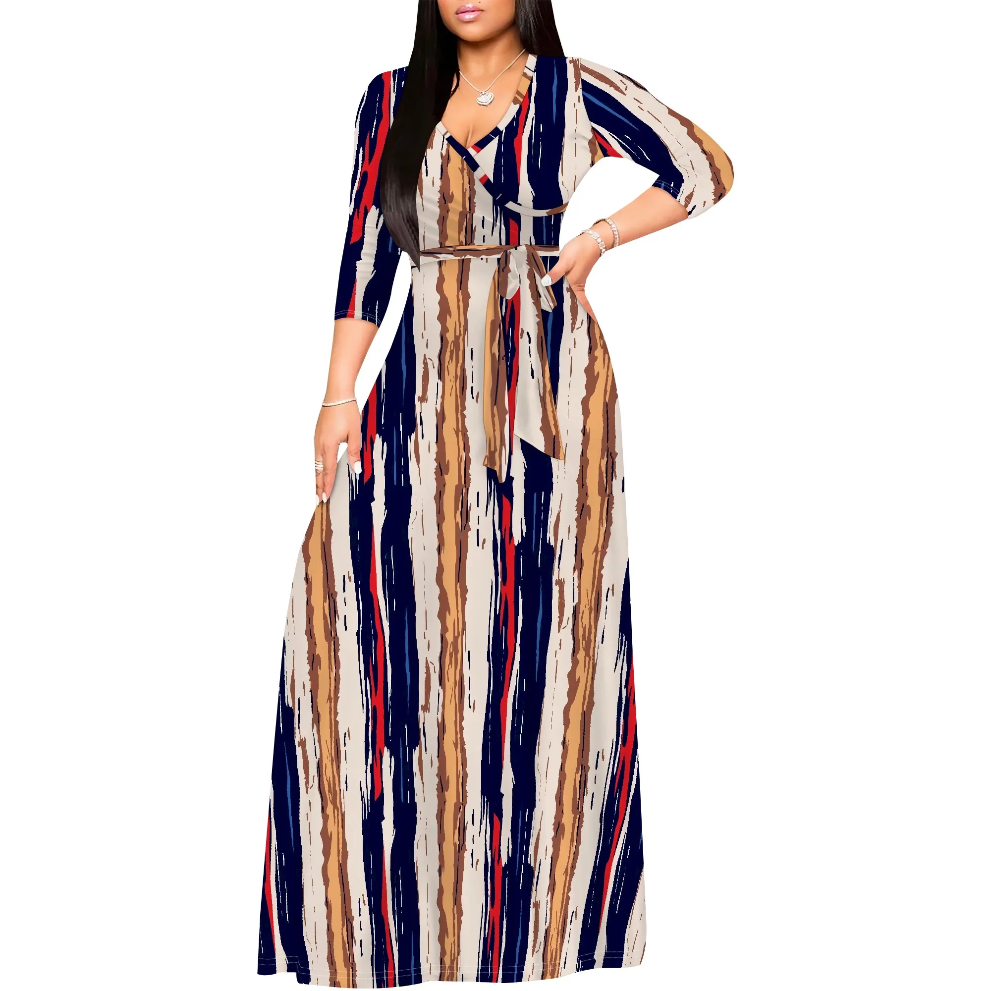 Long Sleeve Maxi Dress for Women Plus Size with Belt V-neck Striped print pattern Casual Style
Long Sleeve Maxi Dress for Women Plus Size with Belt V-neck Striped print pattern Casual Style