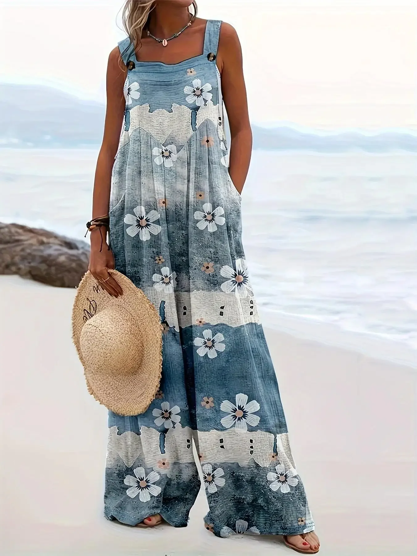 Женский модный комбинезон размера плюс 1XL-5XL с цветочным принтом и широкими штанинами, женские повседневные брюки без рукавов с карманами и квадратным вырезом
Женский модный комбинезон размера плюс 1XL-5XL с цветочным принтом и широкими штанинами, женские повседневные брюки без рукавов с карманами и квадратным вырезом