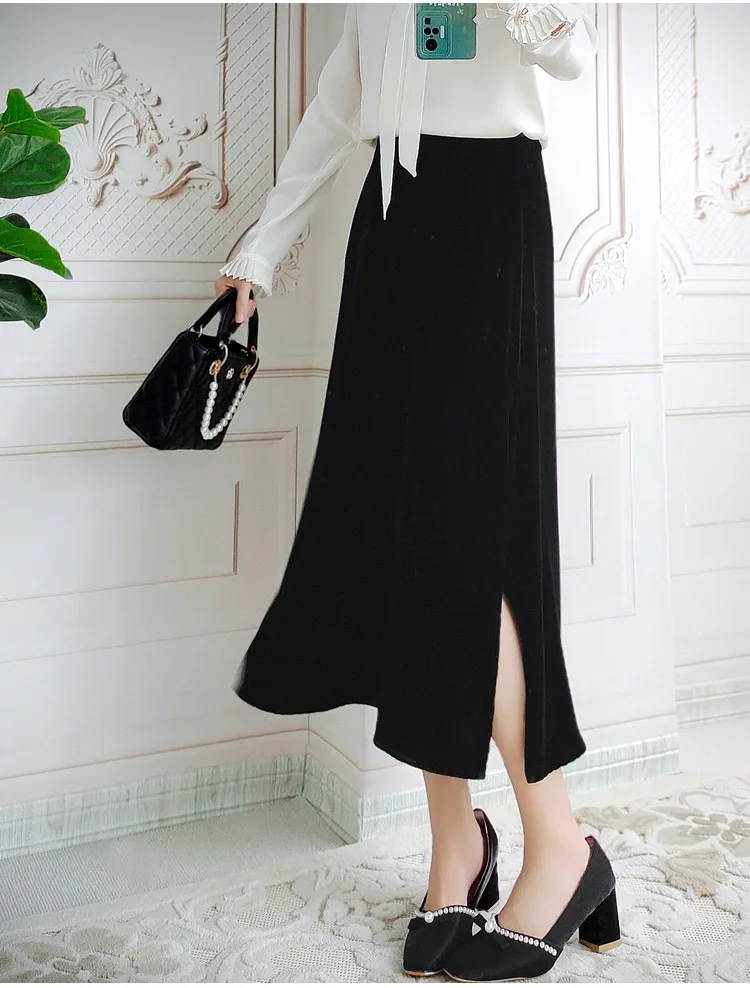 Women's black half skirt high end silk gold velvet versatile A-line skirt mid-length high waist split Sold color spring autumn s
Women's black half skirt high end silk gold velvet versatile A-line skirt mid-length high waist split Sold color spring autumn s