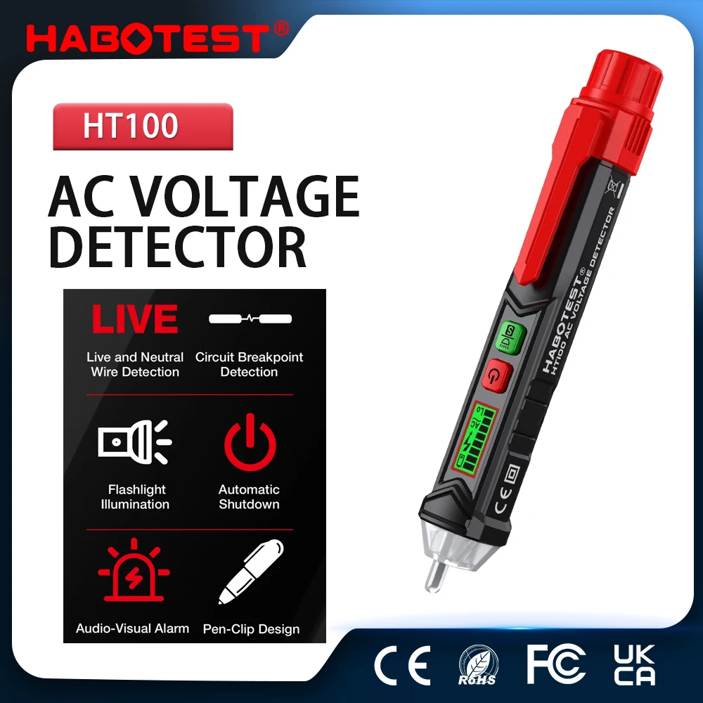 HABOTEST HT100 Non-Contact Voltage Tester with Dual Range AC 12V-1000V/48V-1000V Electrical Tester with LCD Display Buzzer Alarm
HABOTEST HT100 Non-Contact Voltage Tester with Dual Range AC 12V-1000V/48V-1000V Electrical Tester with LCD Display Buzzer Alarm