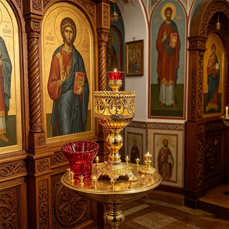 Vintage Gold Plated Orthodox Candle Holder Set with Cross Design Red Glass for Home Altar Church Prayer Christian Gift Decor Acc
Vintage Gold Plated Orthodox Candle Holder Set with Cross Design Red Glass for Home Altar Church Prayer Christian Gift Decor Acc