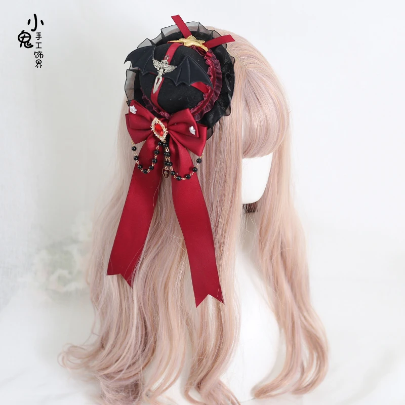 Dark goth top hat original handmade black and red halloween flat hat lolita hair accessories lolita devil hairpin
Dark goth top hat original handmade black and red halloween flat hat lolita hair accessories lolita devil hairpin