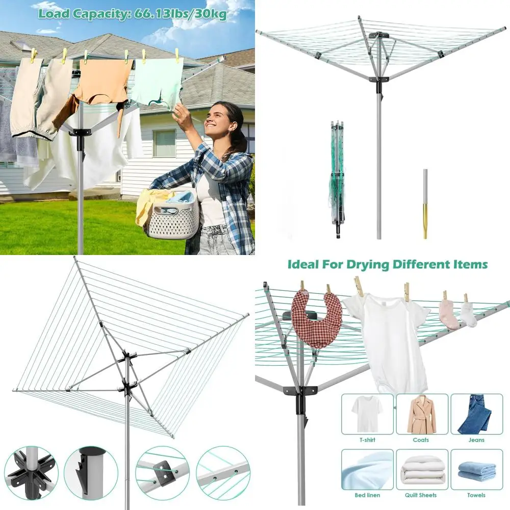Регулируемая сушилка для одежды на открытом воздухе с 4 рычагами, 12 линий и пространством длиной 165 футов.
Регулируемая сушилка для одежды на открытом воздухе с 4 рычагами, 12 линий и пространством длиной 165 футов.