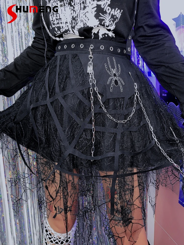 Punk Spider Chain Irregular Lace Short Skirts for Women 2023 New European and American Cool Woman's Yarn Irrugular Mini Skirts
Punk Spider Chain Irregular Lace Short Skirts for Women 2023 New European and American Cool Woman's Yarn Irrugular Mini Skirts