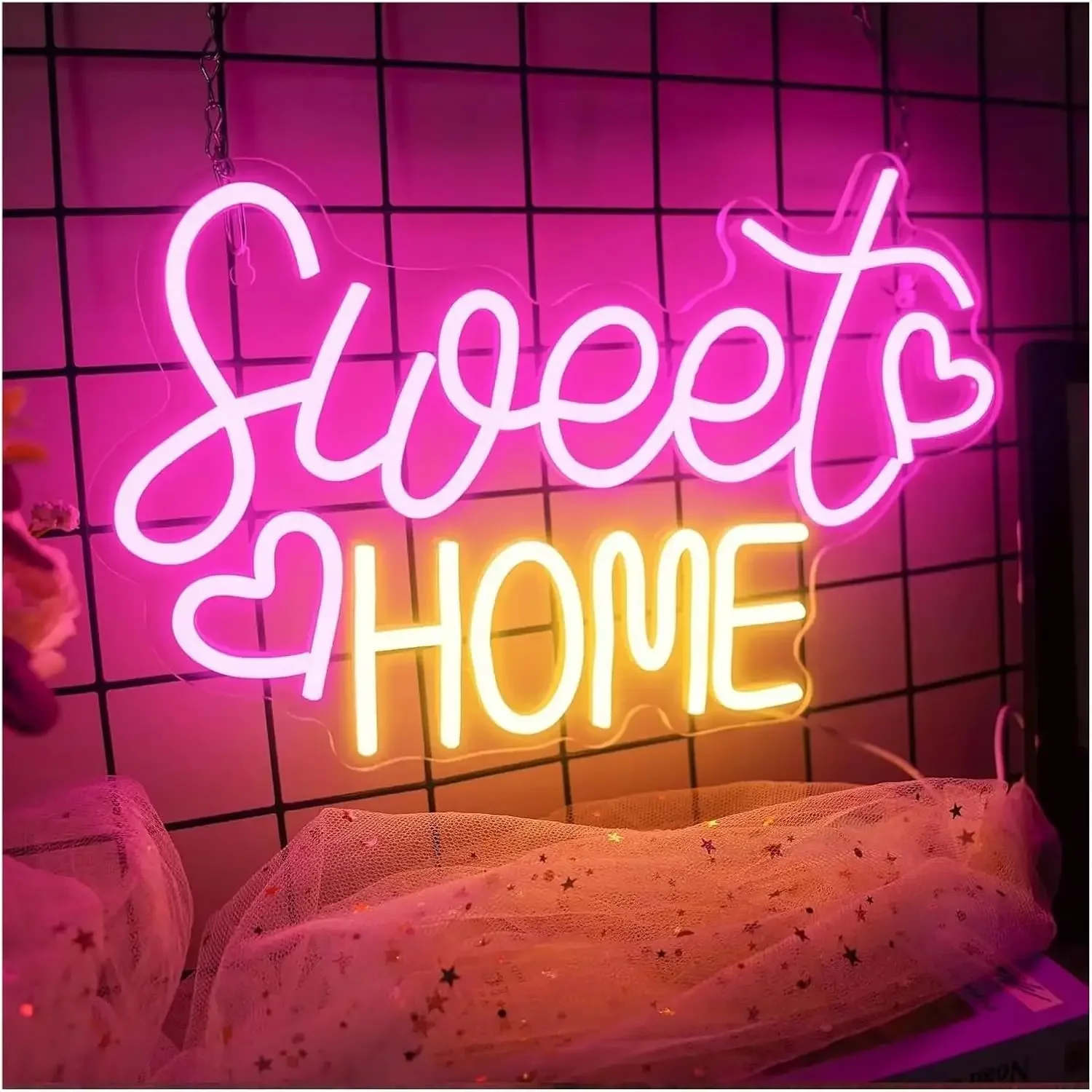 Неоновая вывеска USB Sweet Home с регулируемой яркостью для домашнего декора, розово-желтая неоновая подсветка для спальни, вечеринки, гостиной, бара, подарки
Неоновая вывеска USB Sweet Home с регулируемой яркостью для домашнего декора, розово-желтая неоновая подсветка для спальни, вечеринки, гостиной, бара, подарки